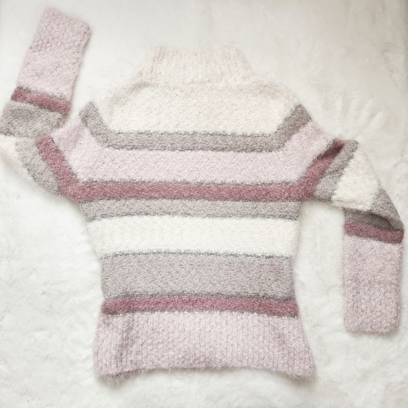 LUX II SWEATER SOFT FUZZY PURPLE GREY CREAM BUTTER LG LARGE L - Picture 4 of 7